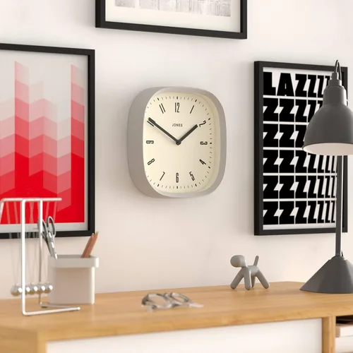 Miniatura 5 de JONES CLOCKS® Reloj de pared Marvel Reloj cuadrado redondo retro moderno 10 pulgadas Gris Aspecto de diseñador genial para cocina, sala