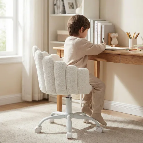 Miniatura 11 de LukeAlon Silla de escritorio ajustable para niños, silla de estudio peluda con base giratoria, bonita silla de lectura tapizada de piel sintética