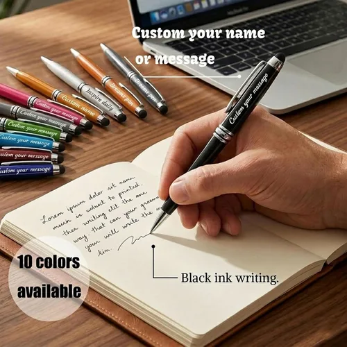 Miniatura 4 de Ancolo Bolígrafos personalizados con lápiz digital - Cuerpo metálico grabado con su mensaje, nombre/número de teléfono, tinta negra. Ideal