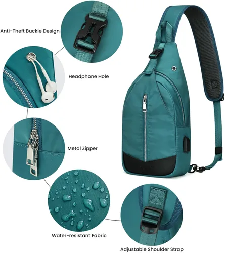 Miniatura 4 de G4Free Bolso bandolera con bloqueo RFID, mochila pequeña para el pecho, con puerto USB para hombres y mujeres