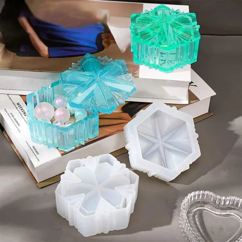 Miniatura 4 de Molde de resina para caja de copo de nieve, molde de silicona para tarro de joyería de Navidad con tapa, molde de fundición epoxi