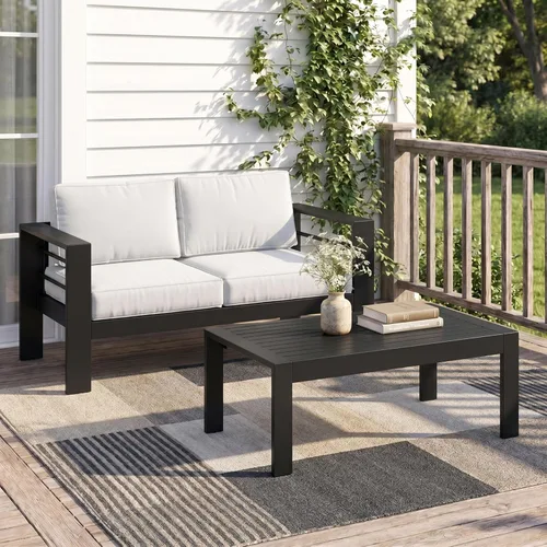 Miniatura 27 de Solaste Aluminum Patio Sofa with Coffee Table,3 PCS Patio Furniture Set with Cushions, All-Weather Outdoor Sofa for Balcony, Deck, Backyard, Porch