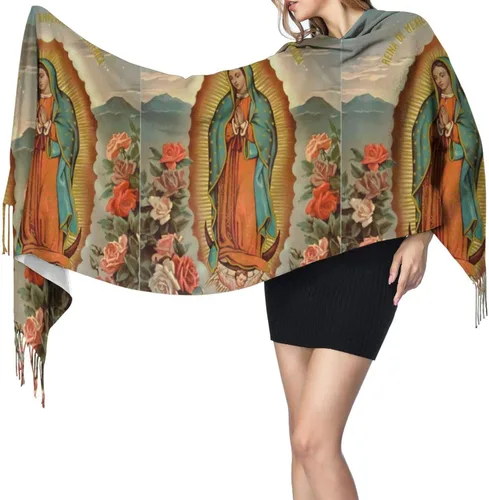Our Lady Of Guadalupe Virgin Mary Soft Cashmere - Bufandas ligeras para mujer, chales grandes y envolturas, Negro -
