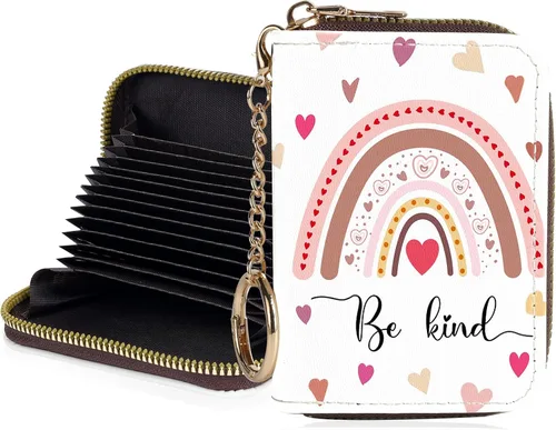 Miniatura 27 de Tarjetero de crédito para mujer, pequeña cartera RFID con cierre de llavero, bonita cartera de piel sintética, Huellas de patas en blanco y negro