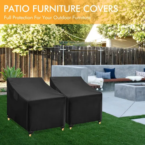Miniatura 5 de WLEAFJ Fundas Impermeables para Sillas de Exterior, Fundas Negras para Muebles de Patio y Césped, Funda de Asiento Profundo para Sillón de Patio