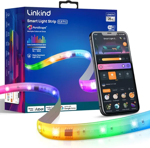 Miniatura 9 de Linkind AuraScape - Tira de luces LED inteligentes de 10 pies, tira de luz WiFi segmentada que cambia de color, compatible con Alexa y Google Home