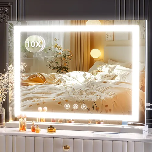 Miniatura 9 de Gvnkvn Espejo de tocador de maquillaje con puerto de carga USB de 19 pulgadas de largo x 24 pulgadas de ancho, espejo de maquillaje LED, espejo