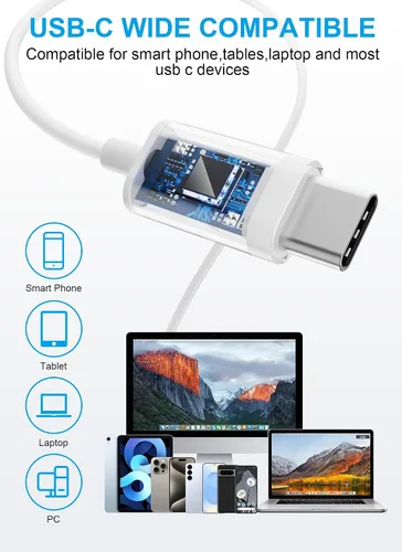 Miniatura 2 de Auriculares USB C para iPhone 17 16 15, auriculares con cable USB C con micrófono y control de volumen, para auriculares Apple con cable
