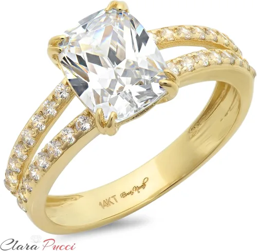 Miniatura 6 de Anillo de compromiso de 3,50 quilates con diamante de imitación de oro amarillo de 14 k