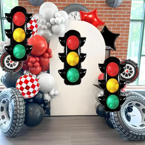 Miniatura 6 de 6 globos de carreras para decoración de fiesta de cumpleaños, globos de semáforo de 32 pulgadas para suministros de fiesta de cumpleaños