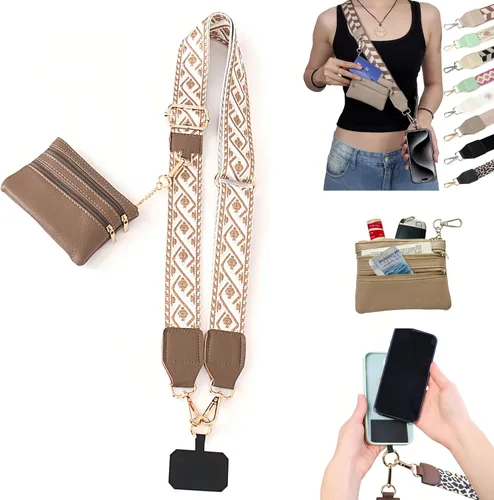 Miniatura 25 de Soporte cruzado para teléfono para mujer, nueva correa de teléfono con bolsa con cremallera, correa cruzada ajustable Negro