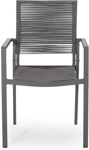 Miniatura 4 de Great Deal Furniture Jean - Silla de comedor de aluminio moderna para exteriores con asiento de cuerda (juego de 2), gris y gris oscuro