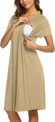 Miniatura 2 de Ekouaer - Camisón con botones y manga corta para mujer, vestido para lactancia, parto, hospital y maternidad, tallas S-XXL