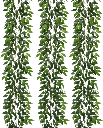 Dallisten 3 hebras de enredaderas artificiales de ruscus italiano, guirnalda de vid de seda de 73 pulgadas con hojas verdes, plantas colgantes