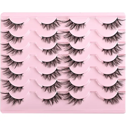 Miniatura 8 de FARRED Pestañas Postizas Naturales de Media Pestaña Difusas Tiras de Ojo de Gato 14 Pares de Pestañas de Tira de Imitación de Visón para Maquillaje
