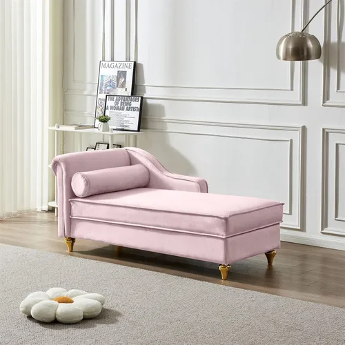 Miniatura 20 de Polibi Tumbona de almacenamiento de terciopelo de 60 pulgadas con 1 almohada y ribete de cabeza de clavo, tumbona larga multifuncional copetuda