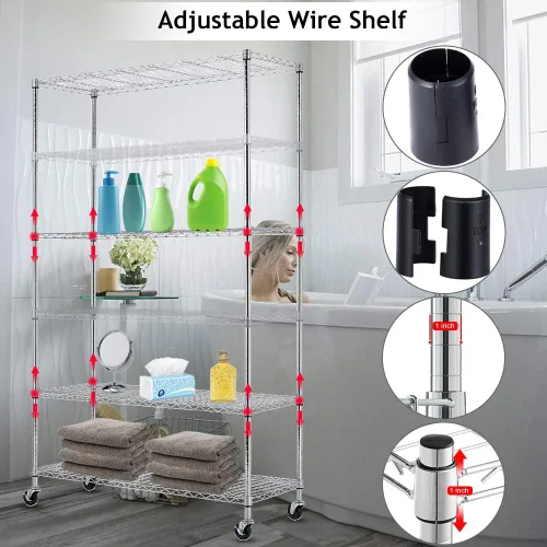 Miniatura 3 de Estantería de alambre NSF resistente para oficina, sótano, cocina, estantes de almacenamiento de metal ajustables con ruedas de 48 x 18 x 82