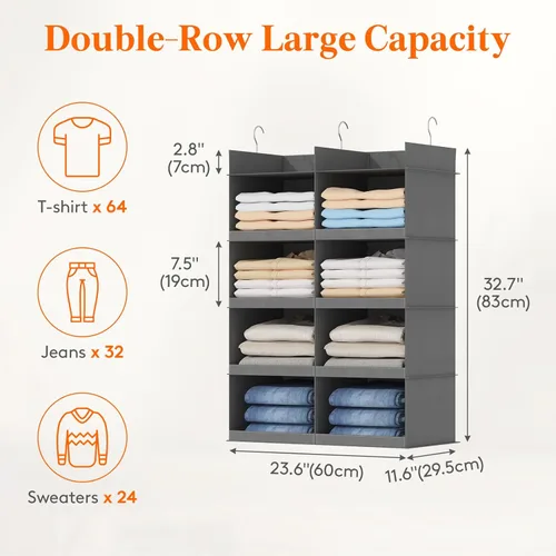 Miniatura 2 de Lifewit Estante de doble fila para colgar en el armario, estantes de ropa con 3 ganchos resistentes para organización de ropa, contenedor plegable