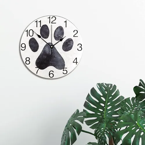 Miniatura 4 de Reloj de pared con estampado de pata de perro negro, reloj de madera de 10 pulgadas, silencioso, sin tictac, funciona con pilas, para sala de estar