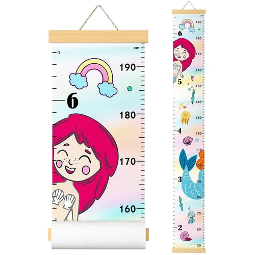 Miniatura 8 de Tabla de crecimiento para niños, tabla de altura para niños, niñas, bebés, lienzo y madera, tabla de altura de crecimiento extraíble, decoración