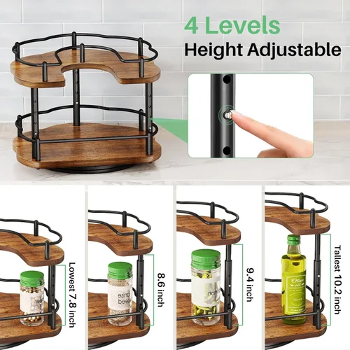 Miniatura 5 de Organizador de especias para gabinete: organizador giratorio Lazy Susan de altura ajustable, organizador de especias que se adapta a armarios