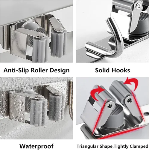 Miniatura 3 de Soporte para trapeador de escoba de montaje en pared, organizador de metal para almacenamiento de garaje, jardín, cocina, herramientas con 4