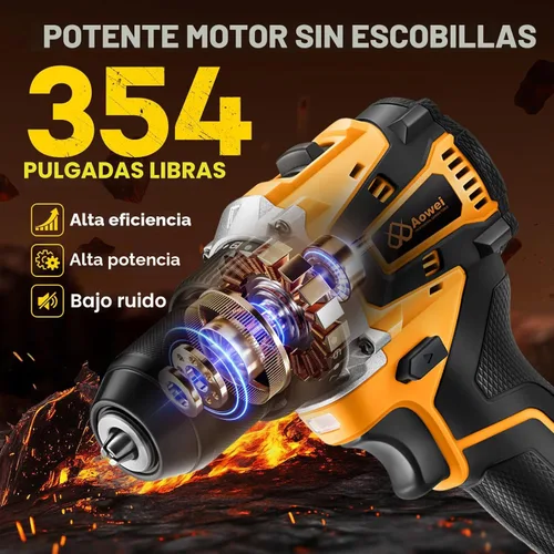 Miniatura 3 de Juego de taladro inalámbrico/controlador, taladro eléctrico de 20 V con batería y cargador, par de torsión 40N, 20+1 ajustes, 2 baterías, Amarillo