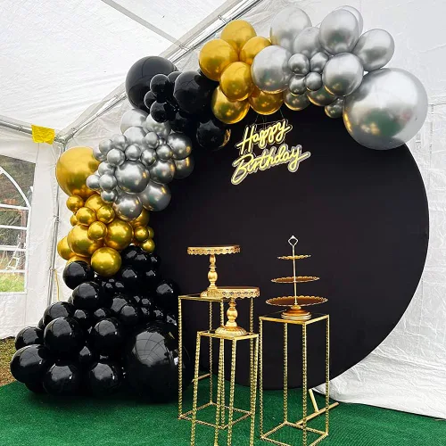 Miniatura 9 de Cubierta de fondo redonda negra de 6.5x6.5 pies, respaldo de arco circular ajustado de poliéster para boda, fiesta de cumpleaños, novia, baby