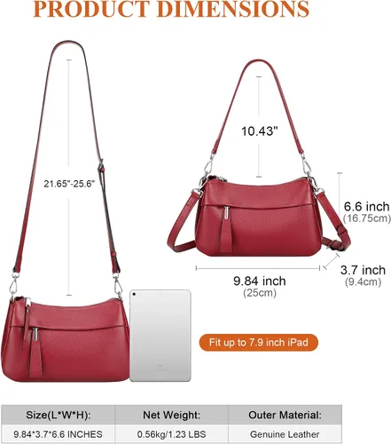 Miniatura 31 de Over Earth Genuine Leather Crossbody Bags for Women Small Hobo Handbags Shoulder Purses with 2 Detachable Straps
