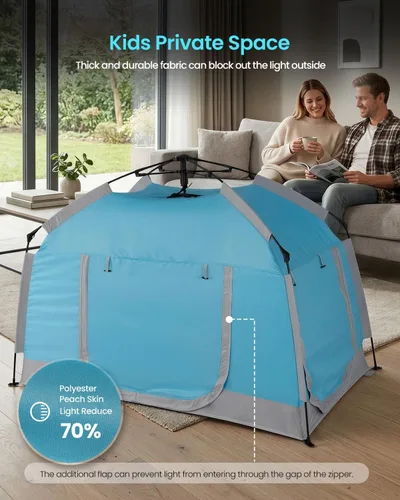 Miniatura 4 de Casa de juegos para niños fácil de instalar con bonita tira de luces LED y 3 aberturas grandes, carpa de juego portátil para niños y habitación