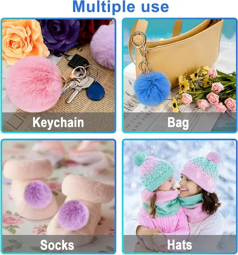 Miniatura 5 de BQTQ 36 pompones de piel sintética con lazo elástico, pompones de piel sintética de conejo para sombreros, zapatos, bufandas, guantes, bolsas