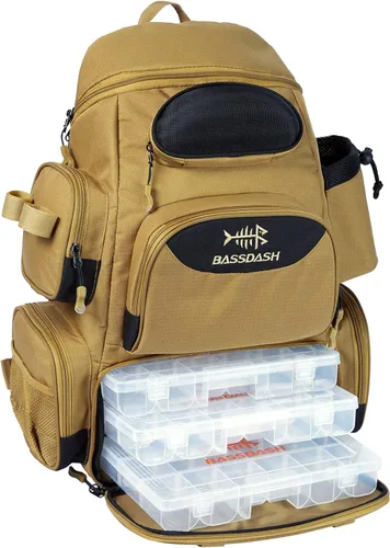 Bassdash - Mochila para artículos de pesca, resistente al agua, táctica, con caja para aparejos suave, soporte para caña de pescar y cubierta