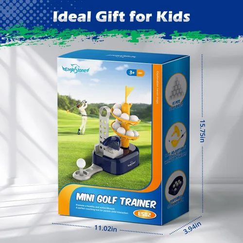 Miniatura 7 de Juego de golf para niños pequeños de EagleStone con lanzador de pedal, juguete de golf para niños de 3 a 8 años, incluye palo de golf ajustable, 15
