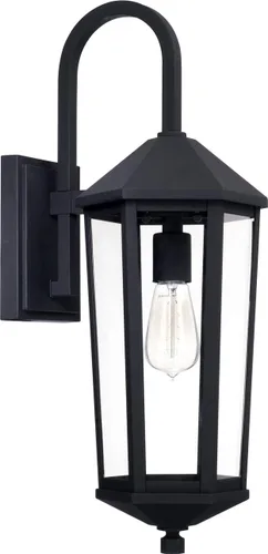 Capital Lighting 926911BK Ellsworth - Aplique de pared de cristal transparente para exteriores, 1 luz de 100 vatios, 23 pulgadas de alto x 8 Negro