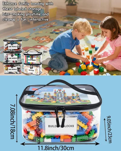 Miniatura 4 de Paquete de 6 bolsas de almacenamiento transparentes extra grandes con etiqueta y bolsillo, bolsas organizadoras versátiles impermeables para libros
