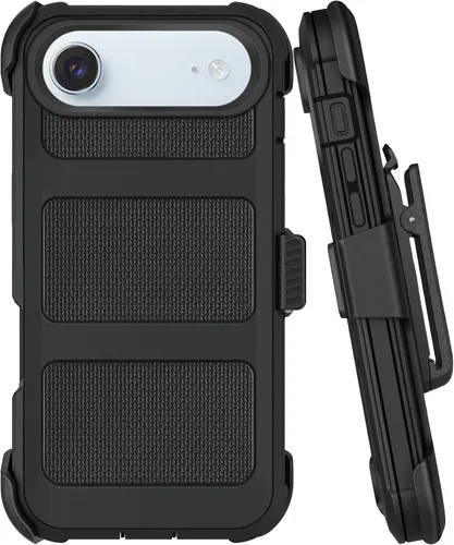 Miniatura 10 de Funda con clip para cinturón compatible con iPhone 12 Defender con soporte giratorio de 360°, protección resistente anticaídas y golpes, color negro