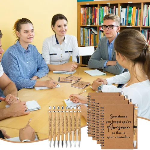 Miniatura 6 de Honoson 30 Juegos de Cuadernos en Espiral, Regalos de Agradecimiento para Empleados, Diarios Inspiracionales con Bolígrafos de Bambú Retráctiles a