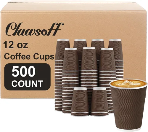 Miniatura 13 de Clawsoff Paquete de 150 tazas de café de 8 onzas, desechables, corrugado, aisladas, onduladas, de papel de pared, tazas de café de 8 onzas