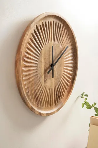 Miniatura 6 de Kate and Laurel Grear Modern - Reloj de pared redondo sin números, 17 pulgadas de diámetro, madera natural, reloj decorativo de madera tallada