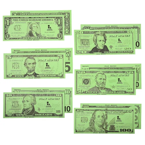 Miniatura 8 de LEARNING ADVANTAGE Billetes de juego de un dólar Juego de 100 Tamaño como efectivo real Dinero de juego para enseñar moneda y contar