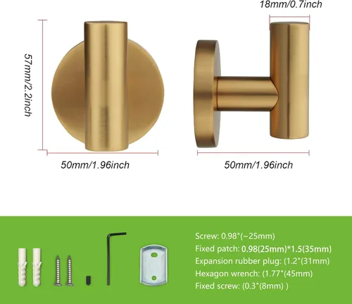 Miniatura 2 de TUNNY Paquete de 3 ganchos redondos para toallas de baño, color dorado champán para batas y abrigos para baño y dormitorio