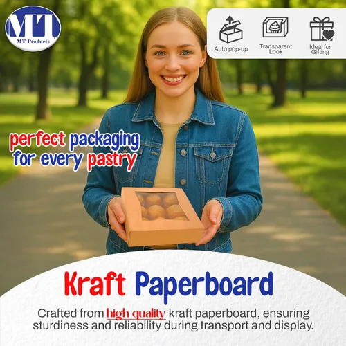 Miniatura 3 de MT Products Cajas Kraft para panadería de 9 x 9 x 2.5 pulgadas, cajas para pasteles o pasteles con ventana (paquete de 15) – fabricadas en los Marrón