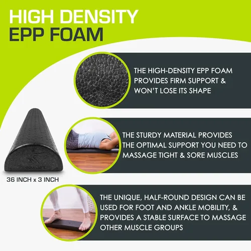 Miniatura 9 de ProsourceFit Rodillos de espuma de alta densidad largos, herramienta de masaje atlético firme de cuerpo completo para estiramiento de espalda, yoga