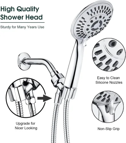 Miniatura 3 de BRIGHT SHOWERS Juego de cabezal de ducha de mano con 9 ajustes de pulverización con válvula de control de flujo de agua, cromo
