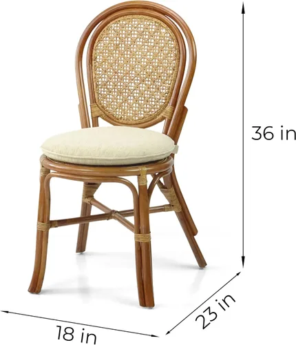 Miniatura 2 de Denver Dining - Silla auxiliar de mimbre hecha a mano con cojín color crema, ratán natural, colonial