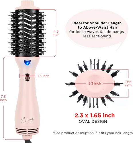 Miniatura 5 de Aima Beauty - Cepillo secador de pelo, secador de pelo de un solo paso y voluminizador con iones negativos para reducir el encrespamiento y la Rosa