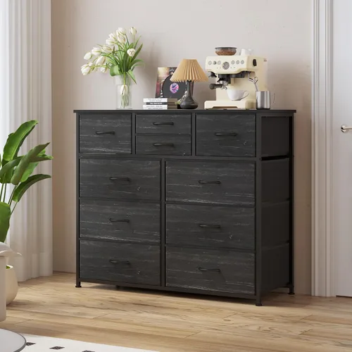 Miniatura 2 de LUMTOK - Cómoda de 10 cajones, cómodas de tela para dormitorio, pasillo, guardería, armarios, marco de acero, parte superior de madera, mango fácil