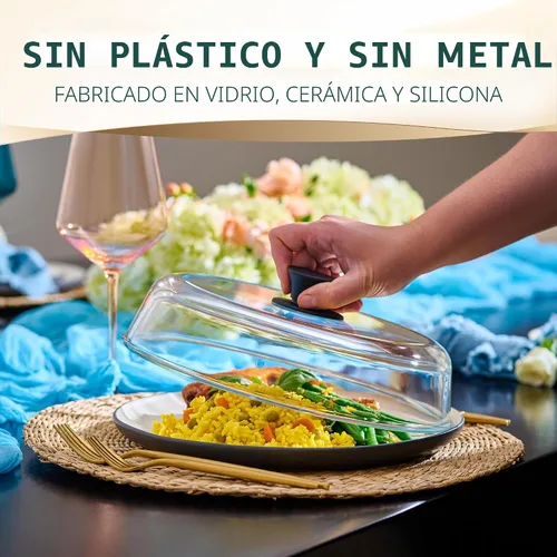 Miniatura 2 de Le'raze Cubierta de vidrio para salpicaduras de microondas de 10 pulgadas para alimentos, 100% libre de BPA y plomo de grado alimenticio, apta