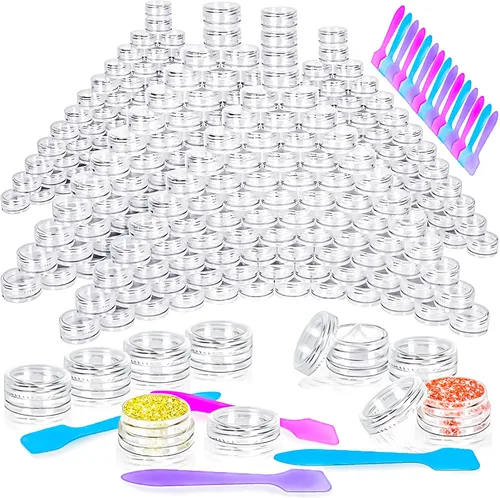 Miniatura 8 de 100 paquetes de botes de plástico de 3 g con tapas, botes de cosméticos redondos transparentes de 3 ml, botes de maquillaje de 3 gramos
