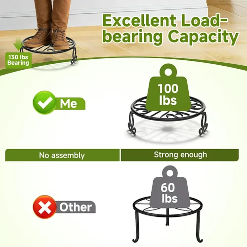 Miniatura 5 de Paquete de 3 soportes para plantas de hierro forjado para uso en exteriores e interiores, soporte de metal resistente a la corrosión, base negra
